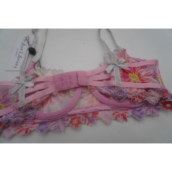 For Love And Lemons Aster Embroidery New Bra Lace Pink Floral Underwire Size XS - Picture 8 of 11